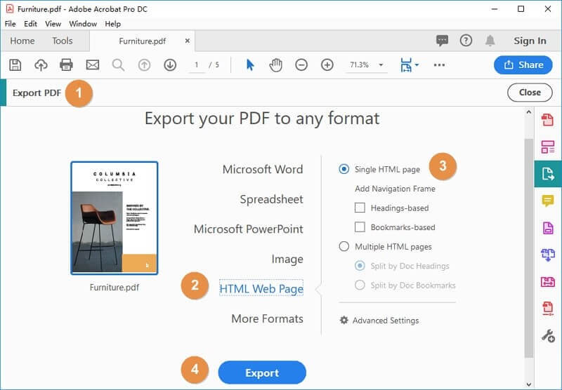 convert a pdf to html in Adobe Full Steps