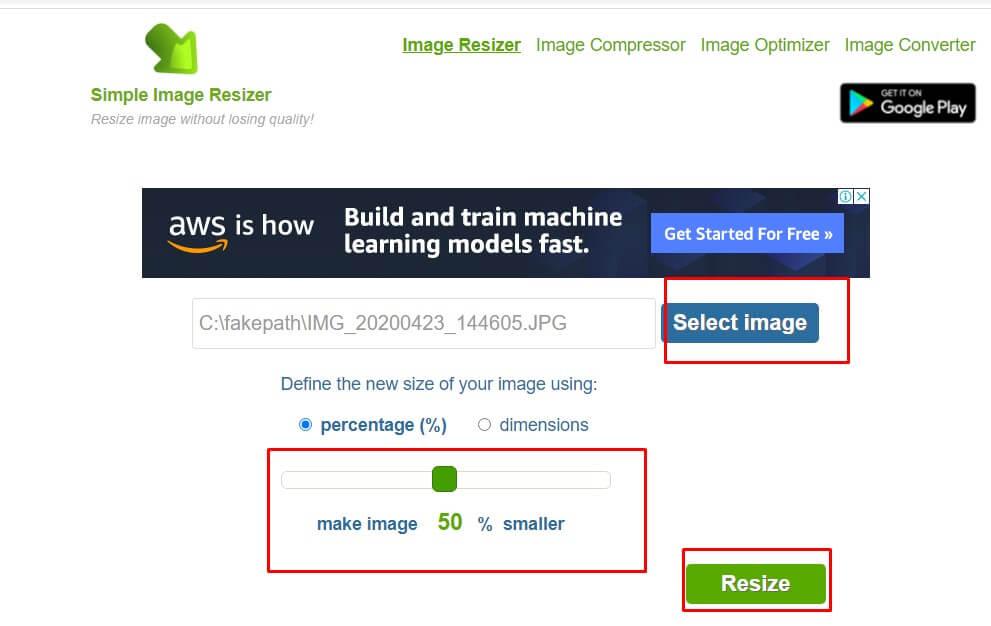 Reduce image size_Simple Image Resizer step2
