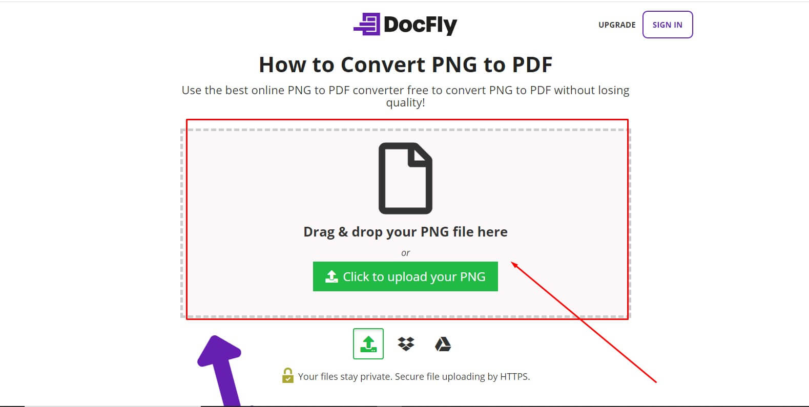 Upload file to Docfly to change PNG to PDF