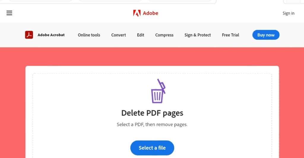 delete pages from pdf with adobe online tool