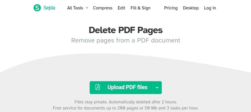 delete pages from pdf with sejda