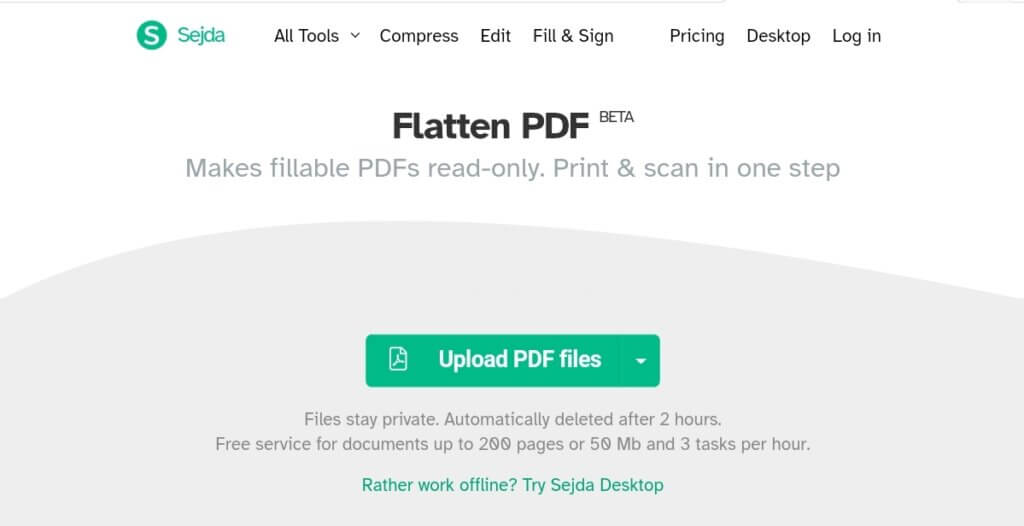 flatten pdf with sejda