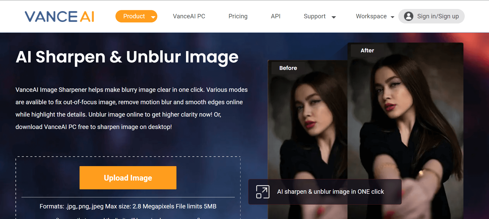 AI image sharpener's website